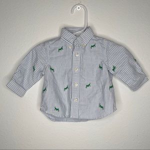 Ralph Lauren blue striped button down polo embroidered crickets Sz 3 mo NEW